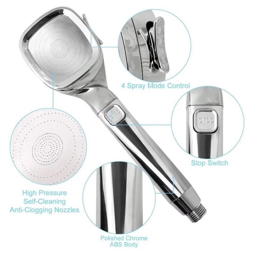 Pressure Handheld Shower Head with Stop Button – Water Saving Jet Spray - Picture 5 of 5